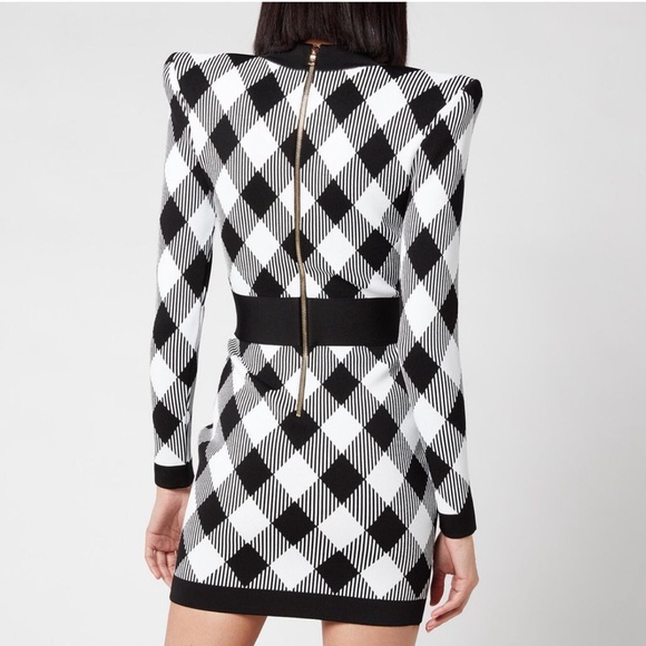 Balmain Gingham Jacquard Lace-Up Dress – Size 40 (Excellent Condition) - Picture 5 of 11